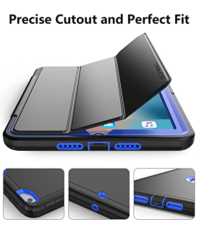 Seymac Ipad 6Th/5Th Generation Case, Durable Sturdy Heavy Duty Shockproof Protection Folio Stand Case With Smart Cover Auto Sleep/Wake For Ipad 9.7 Inch Case, Black/Blue #TOP2