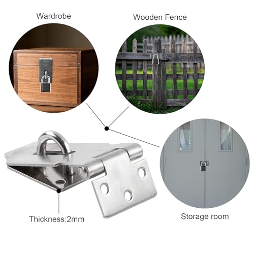 Image of HOWDIA 180 Degree Hasp Lock Latch with Padlock, 3 Inch Stainless Steel Pad Lock Latches Locking Latch Security Door Clasp Hasp for Shed /Gate /Storage（Silver）
