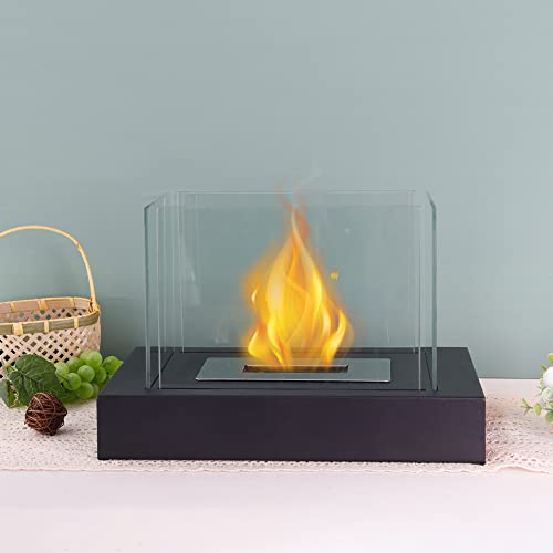 Rectangular Tabletop Fire Bowl Pot With Four-Sided Glass 13.5" L Portable Tabletop Fireplace Clean Burning Bio Ethanol Ventless Fireplace For Indoor Outdoor Patio Parties Events #TOP4