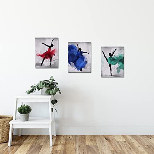 Atgowac Ballet Dancer Girls Bedroom Decor Abstract Ballet Dancer Painting Ballerina Wall Picture Art Prints Black Dance Poster Framed Canvas Prints 12"X16"X3 Pieces #TOP2