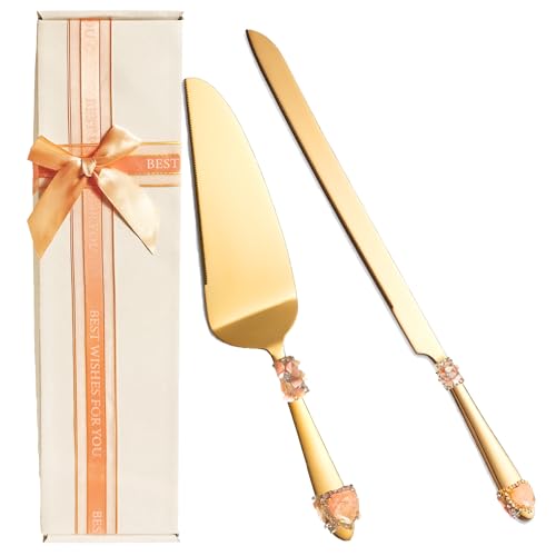 BoisduBois Gold Wedding Cake Knife and Server Set with Natural
