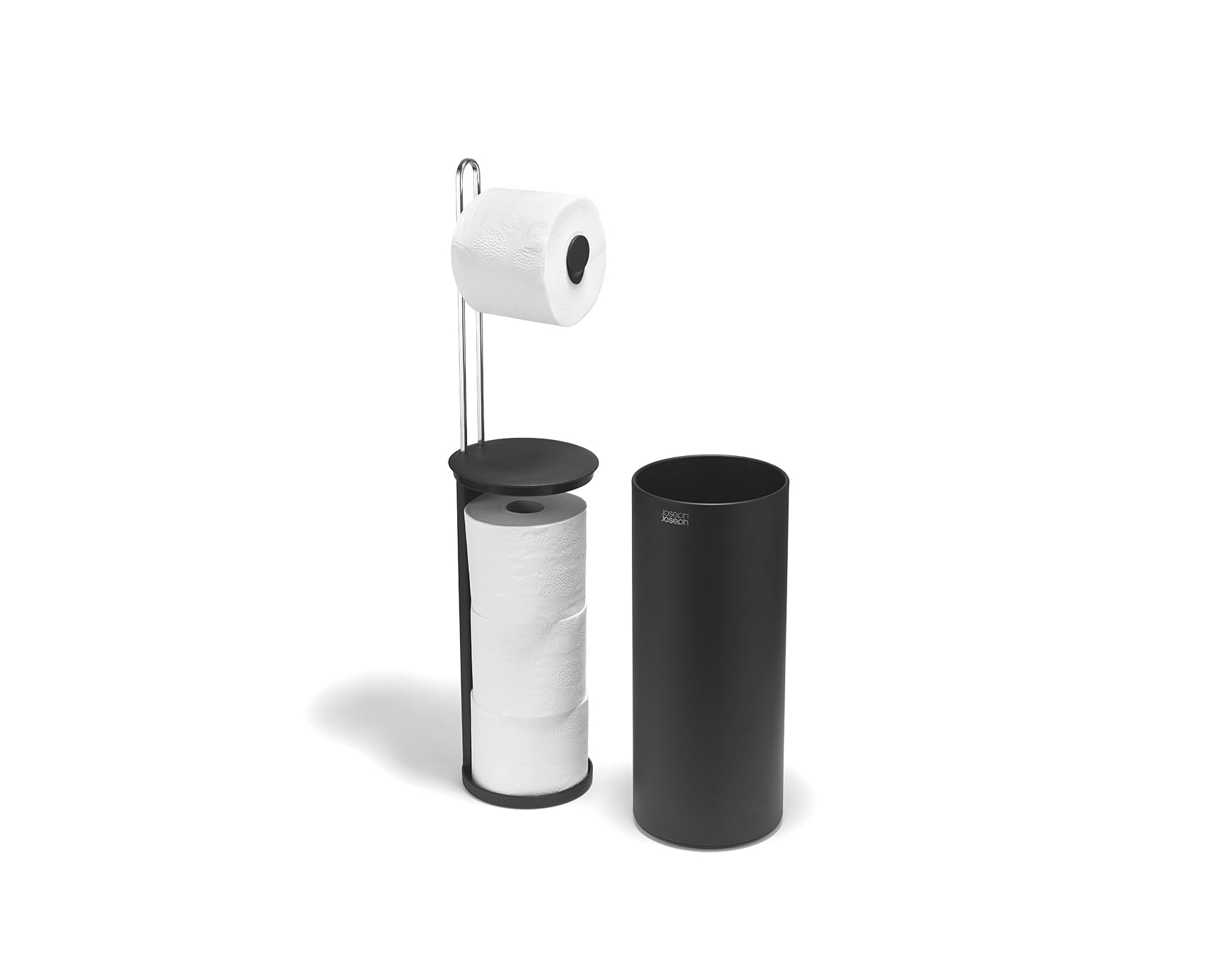 Joseph Joseph EasyStore Toilet Paper Holder Stand, Concealed Storage, Holds 3 Spare Rolls, Matt Black