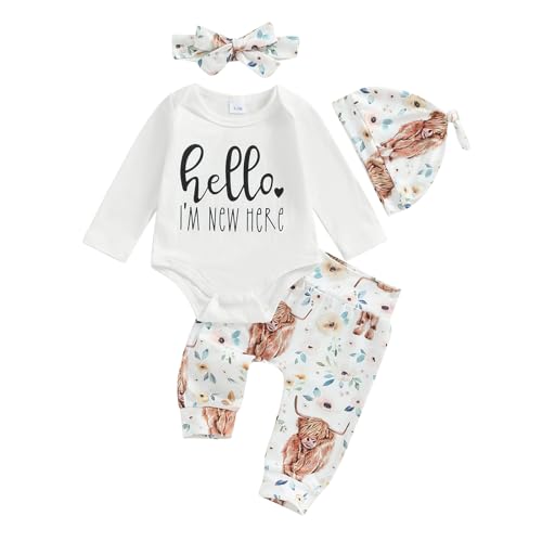 SAYOO Western Newborn Baby Boys Grils Outfit Cow Print Bodysuit+Pant Baby Coming Home From Hospital Fall Country Clothes (White, Newborn)