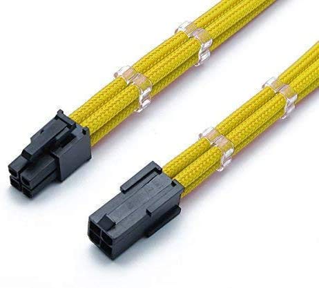 Shakmods 4 Pin ATX CPU Motherboard Sleeved Extension Cable 30cm + 2 Cable Combs (Yellow)