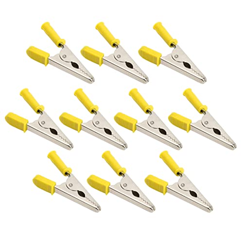 10 Pcs J.60047 Crocodile Clips, 20mm Opening Brass Battery Test Clamps with PVC Covers, 30A 3000V Safe Electrical Testing Clips for Cars Vehicles (Yellow)