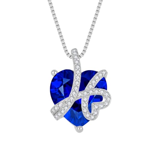 starchenie Heart Birthstone Necklace 925 Sterling Silver Infinity Love Pendant Necklaces 3A Sapphire Cubic Zirconia Anniversary Jewelry for Women
