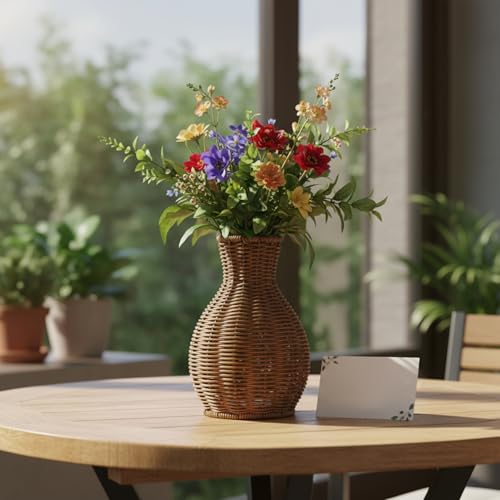 Jarrón de mimbre decorativo para dar calidez a estanterías 6