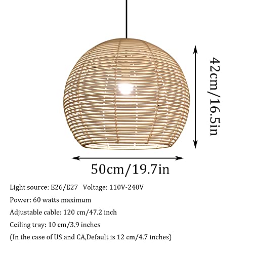 Suspension en rotin noir et lanterne de lustre réglable en bambou pour LED E27 - 5