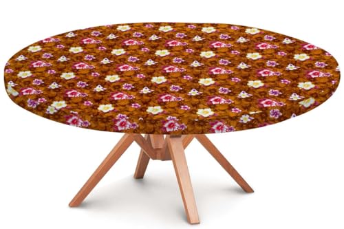 Image of The Furnishing Tree Round Elastic Fitted Dining Table Cover WxL 36x36 Inches Floral Pattern Orange