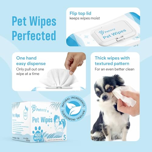 Unscented Pet Wipes for Paws Butt Ear and Eyes | Extra Thick Organic Dog Wipes Cleaning Deodorizing | 400 Wipes for Dogs | Bonus Glove Wipes Included Unscented Pet Wipes for Paws Butt Ear and Eyes | Extra Thick Organic Dog Wipes Cleaning Deodorizing | 400 Wipes for Dogs | Bonus Glove Wipes Included