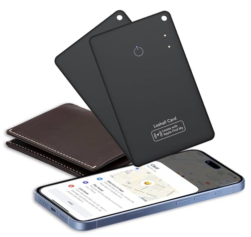 2 Pack [Apple MFi Certified] Air Tracker Tag Wallet Tracker Card IP68 1.6mm Rechargeable Smartcard Work with Apple Find My Keys Finder and Item Locator for Passport Bags Laptop Black2 iOS only
