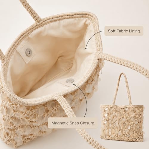 Bolso de playa tejido para mujer, grande y bohemio miniatura 5