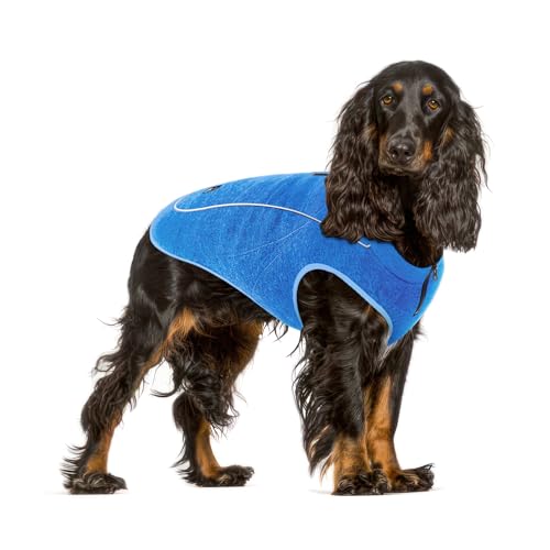 Image of Insulated Fleece Sweater for Dogs | Lightweight Warm Dog Vest | Zipper Port for Harness | Cold Weather Winter Jacket | Rain Snow Repellant Coat | Adjustable for Small Medium Large Male Dogs (Blue /M)