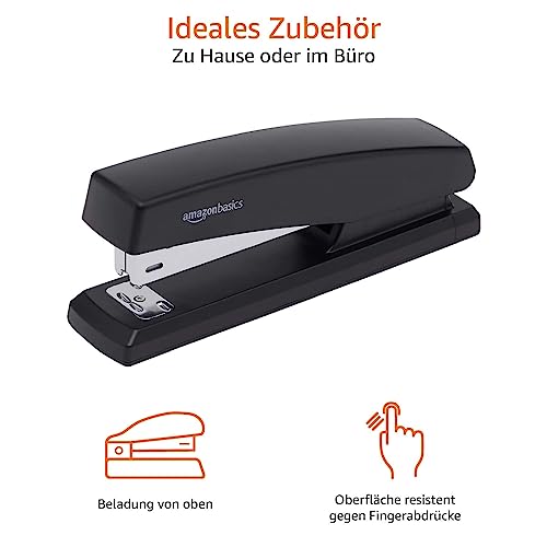 Amazon Basics Hefter mit 1000 Klammern, 25-Blatt-Kapazität, rutschfester Gummifuß, Heim, Büro, Schwarz