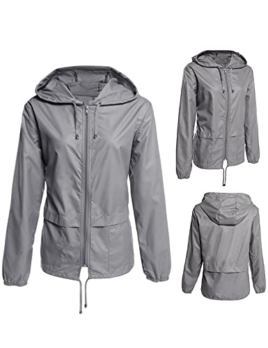 Arssm Women's Waterproof Raincoat Lightweight Rain Jacket Hooded Windbreaker With Pockets Rain Jacket For Outdoor(Grey-L) #TOP6
