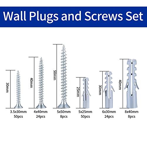 164 Stk Schrauben und Dübel Set (82 x Schlagdübel, 82 x Gipskarton Schrauben), Mauerwerksziegel Betonwand Selbstbohrende Schrauben und Gipskartondübel Ankerbolzen, M3,5/M4/M5/M6/M8