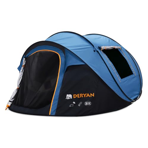 DERYAN Tenda pop up per 4 persone – impermeabile fino a 2000 mm con cuciture sigillate e telone di...