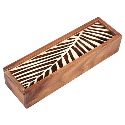 Caixa De Madeira Inacabada Caixa De Armazenamento Para Lápis De Madeira Estojo De Lápis Vintage Com Tampa Removível Caixa De Madeira Com Tampa Para Caneta(Leaf Type)