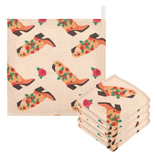 Kigai Cowboy Boots Baby Washcloths,3pcs Ultra Soft Absorbent Towel,Newborn Bath Face Towel, Natural Reusable Baby Wipes for Sensitive Skin, Baby Registry as Shower