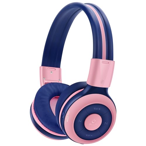 Casque Bluetooth enfant 85dB écouteurs sans fil avec mic pliable rose
