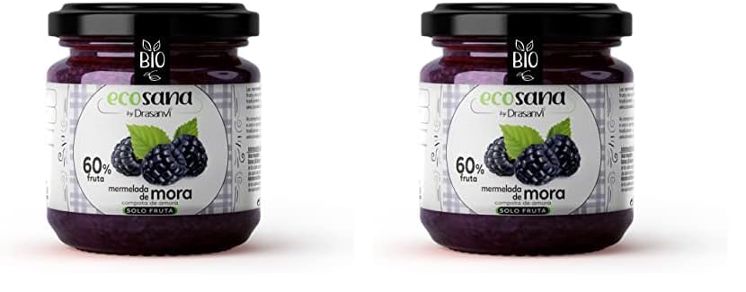 ECOSANA MERMELADA EXTRA MORA SIN AZÚCAR CERTIFICADO BIO by DRASANVI - VEGANO - SIN GLUTEN - 250g (Paquete de 2)