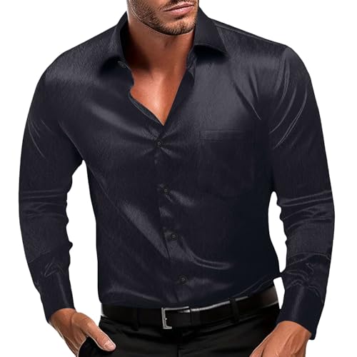 Chemise en soie brillante manches longues coupe droite pour homme