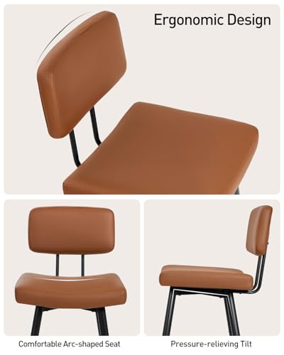 Set de 2 Butacos de Barra KJGKK K-BARS, 30 Pulgadas de Alto, Asiento Acolchonado y Respaldo, Tapizado en Cuero Sintético, Patas de Aleación de Acero, Estilo Moderno, Color Caramelo Marrón miniatura 4