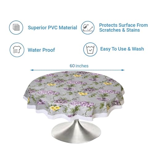 Image of Dakshya Industries PVC Waterproof Round Table Cover for 4 Seater Dining Table | 60 Inch Round Printed Table Cover | Spill Proof, Oil Resistant, Heat Resistant, Wipe Clean