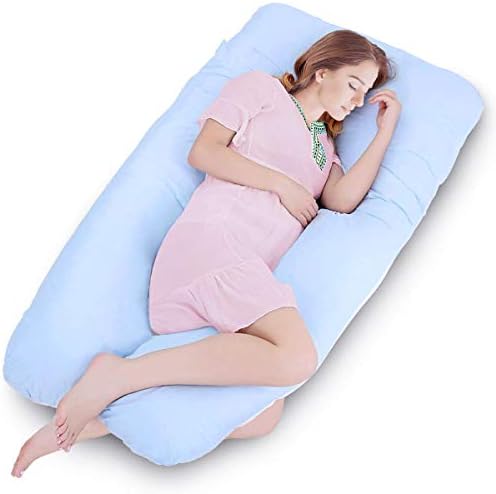 Amagoing Full Body Pregnancy Pillow for Women with Hip, Rip, Back Pain - U Shaped Maternity Pillow with Washable Cotton Cover (Blue)