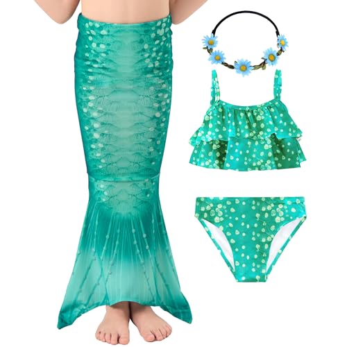 Image of GALLDEALS Girls 3 Piece Swimsuit Bathing Suits Bikini with Cover Up Skirt 3 to 12 Years