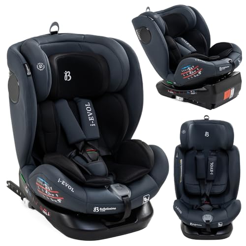 BBL - Silla de coche, I-SIZE 40-150 cm, Isofix, Silla coche bebé, para niños, RWF, FWF, Asiento de coche Universal, 360º, Grupo 0+/1/2/3, 0-36 kg, Ajustable, Aprox. 0-12 años- dark gray