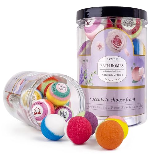 Bath Bombs Gift Set, 15PCS Bath Bombs for Women, 100% Natural Spa Experience, 5 Luxurious Scents, Best Gift for Mother’s Day, Easter.