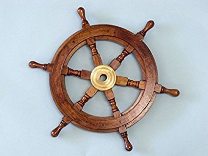 Roue de bateau décorative en bois et laiton NauticalMart 30,5 cm pour mur