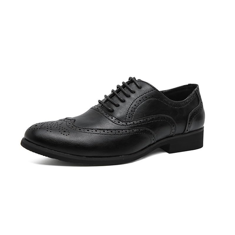 YZABEL Men's Lace-up Oxford Brogue Shoes, Stylish Lace-Up Pointed Toe Oxfords Shoes, Soft-Soled Non-Slip Elegant Business Casual