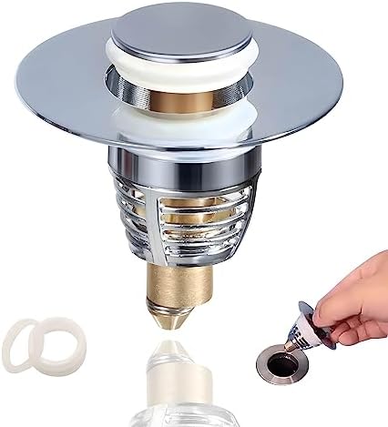Universal Bathroom Sink Stopper, 1.1-1.75” Pop Up Drain Stopper for Bathroom Sink Drain Stopper. Stainless Steel Anti Clogging Drain Stoppers with Filter Basket Hair Catcher, for Washbasin, Bathroom