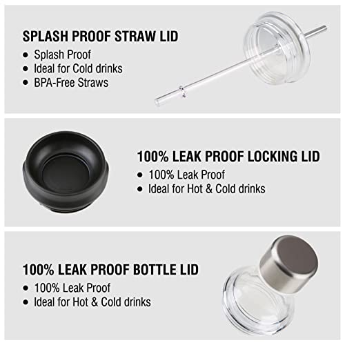 Ozark Trails Tumbler Set - 20 Oz, 3 Lids & Straw, Vacuum Insulated Stainless Steel Bottle With Leak-Proof Lid, Coffee Travel Mug With Straw Lid, Gift Box,Black #TOP1