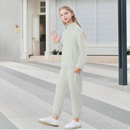 Image of U.nikaka Girls Clothing Sets Half Zip Sweatsuit Outfits Sweatshirt and Sweatpants Fleece Pullover Joggers Set with Pockets