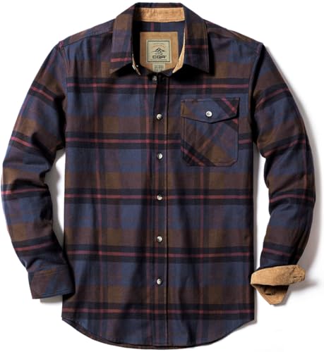 CQR Camisa de franela de algodón con mangas largas y botones, cómoda camisa para hombre