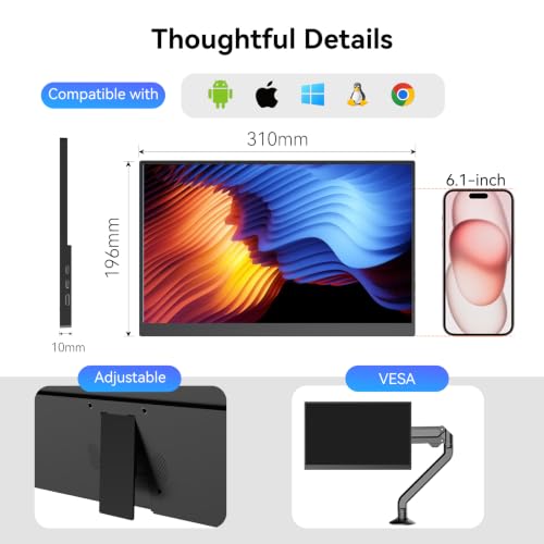 Image of JUSTTHINK 13.3 Inch Portable Monitor, 1366x768 HD USB-C HDMI Display | 200 Nits 60Hz 16:9 Travel Monitor for Laptop PC Phone MAC Xbox PS5, Second Screen with Stand