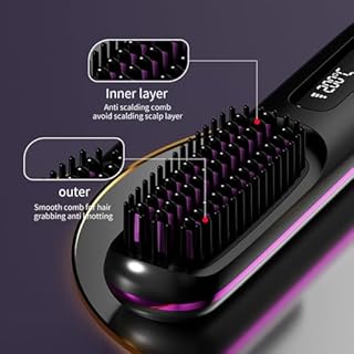 Go Brush Pro,Cordless Hair Straightener Brush,Portable Straightener Brushs for Hairs Styling,Rechargeable Heated Styling Brushes for Travel &Daily,Hair-Friendly & Long-Lasting Design (Black)