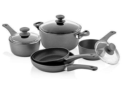 Saflon Titanium Nonstick 8-Piece Cookware Set 4mm Forged Aluminum with PFOA Free Scratch-Resistant