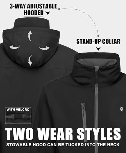 Image of Little Donkey Andy Mens Waterproof Rain Jacket Lightweight Windbreaker Hooded Jacket Packable Raincoat for Outdoor Hiking