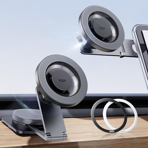 ESR for MagSafe Car Mount, Car Phone Holder,Dashboard/Tesla Touchscreen Car Mount, Magnetic Phone Holder for Car, for iPhone 17/16/S25/Google Pixel 10, Charging Not Supported(2 Metal Rings Included)