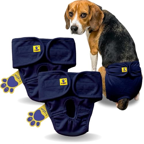 Image of A+a Pets' MAA' Cotton Dog Underwear Diaper Combo - Stretchable, Comfortable, Washable & Reusable (M, Navy Set)