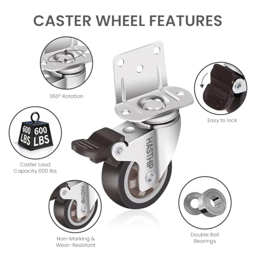 Image of HASTHIP L-Shaped Caster Wheels, 1 inch L-Shaped Small Rubber Casters Set of 4, 360 Degree Plate Swivel Castors Wheel, Casters Wheels for Furniture, Swivel Furniture Casters, Load 200LBS
