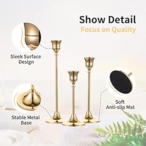 2 Sets6 Pcs Brass Gold Metal Taper Candle Holders Candlestick Holders Vintage Modern Decorative Centerpiece Candlestick Holders for Table Mantel Wedding Housewarming Gift