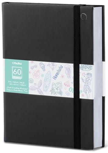 Ohuhu Double-Sided Marker Pad Art Sketchbook Bleedproof - 5.5x8.5 Small Paper Size - 90 LB/150 GSM Smooth Drawing Paper - 60 Sheets/120 Pages - Hardcover Sketching Book for Alcohol Markers Paints