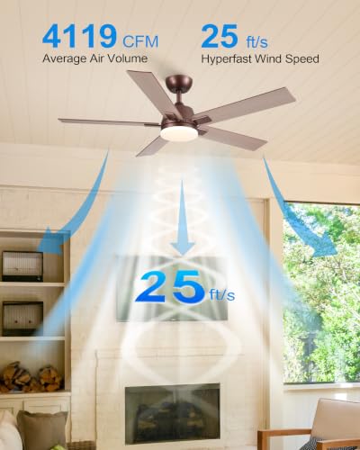 Image of Rayqueen 52 Inch Brown Ceiling Fans with Lights and Remote,Includes Downrod