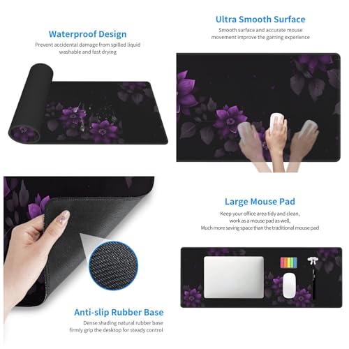 Tapis de souris de jeu imperméable grand format avec base antidérapante violette - 3