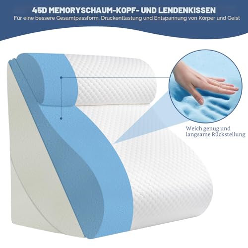 6p orthopädisches Bett Keil Kissen Set mit ganzem Memory Foam Taillenkissen, Bett Keil Kissen für Schlaf/Rückenschmerz Linderung, justierbare Bein Höhen Kissen für nach Operation, Schwellung.